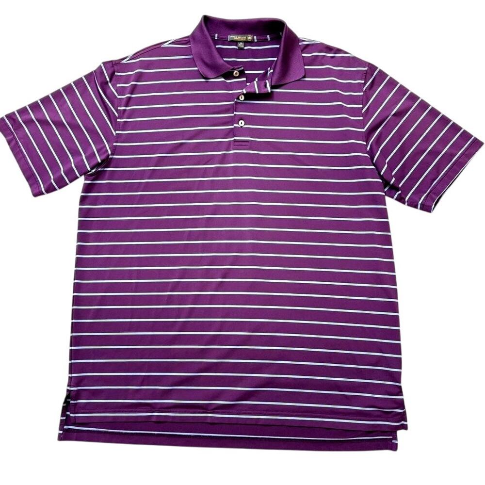 Peter Millar Summer Comfort Mens XL Purple Blue Stripe Short Sleeve Golf Polo